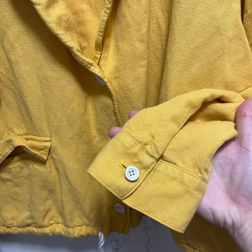 J. Jill Linen Rayon Drawstring Jacket Yellow Button Front Lagenlook Size Large - Picture 7 of 8